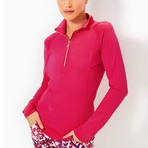 NWT Lilly Pulitzer Justine Half Zip Upf 50+ rasberry rouge size large